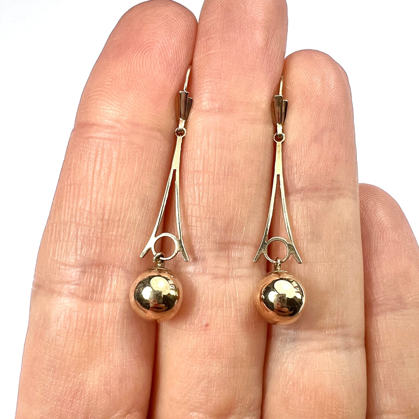 Vintage 9CT Gold Long Ball Drop Earrings