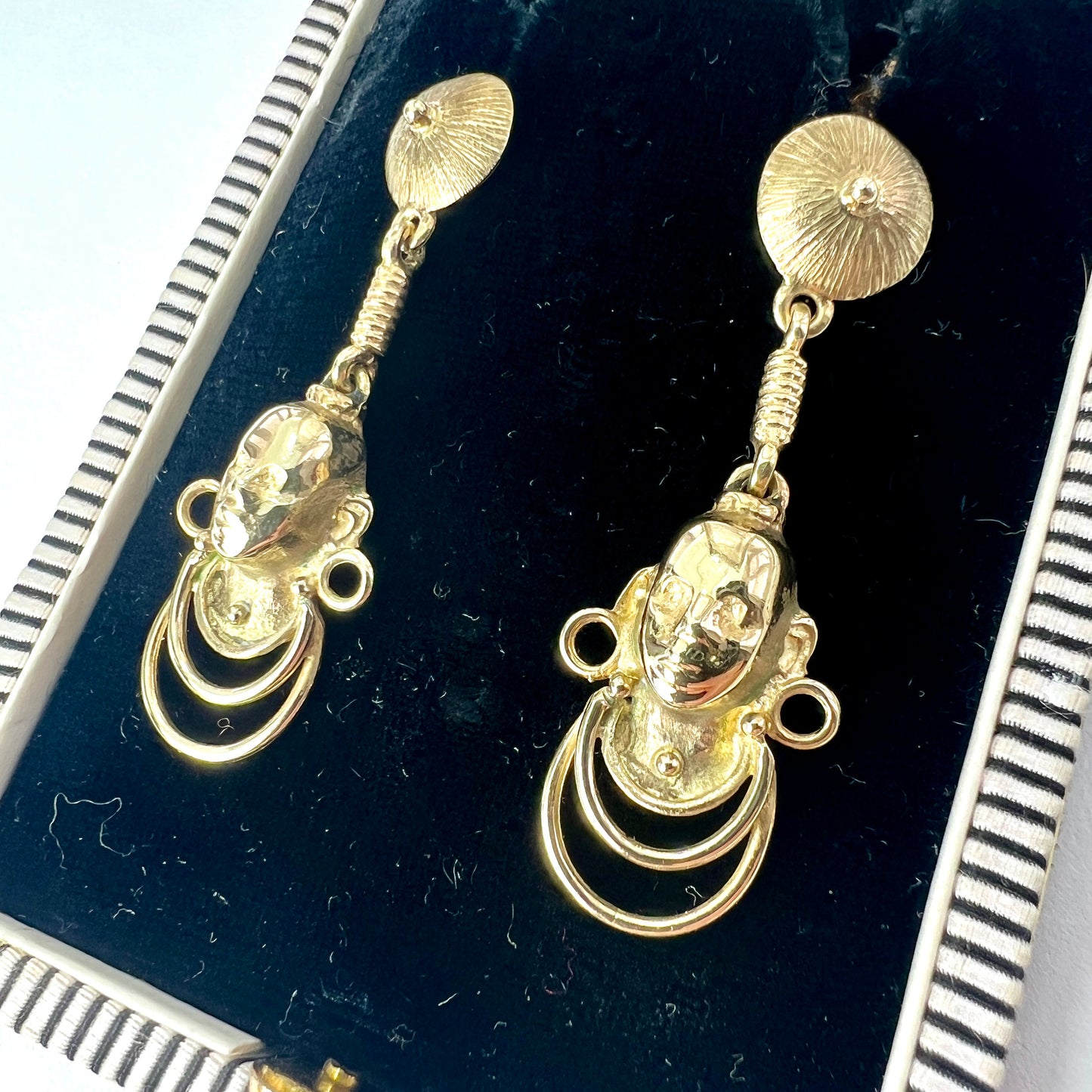 Vintage 9CT Gold Tribal Face Earrings