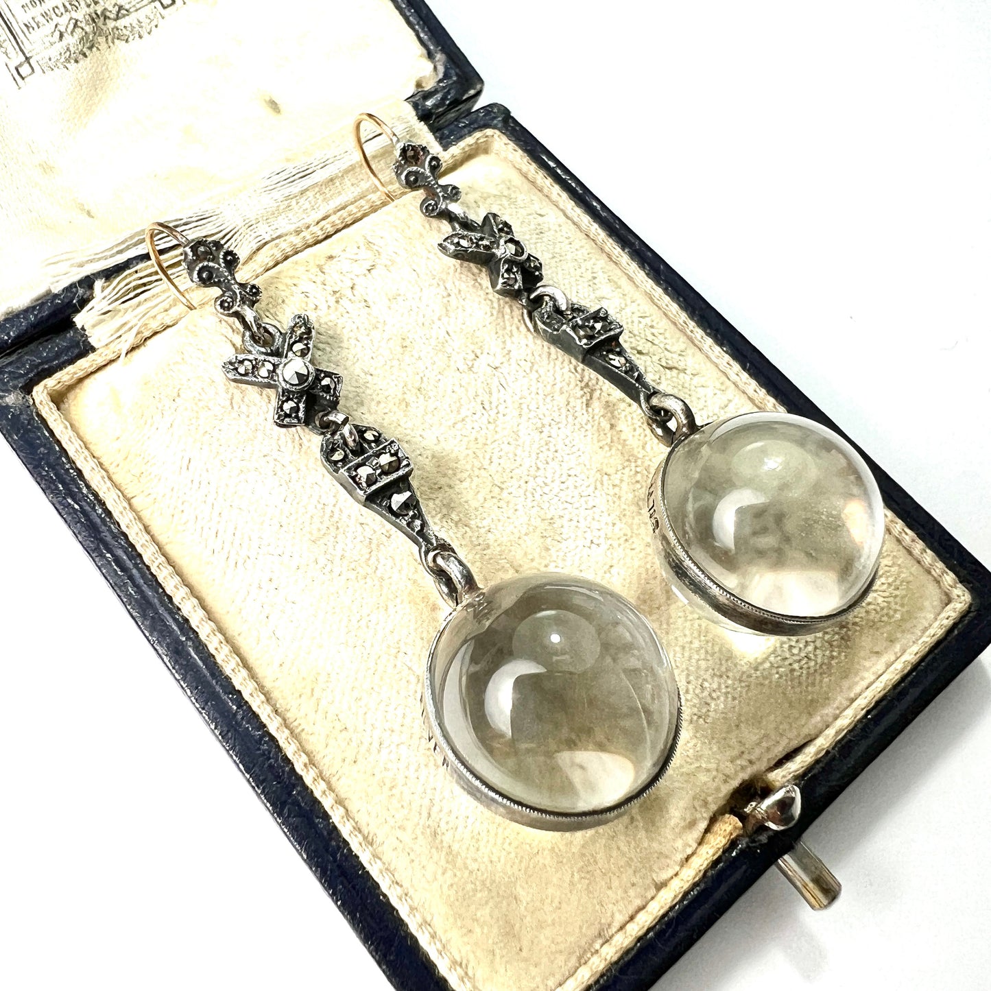 Edwardian Rock Crystal Pools of Light Silver Marcasite Earrings