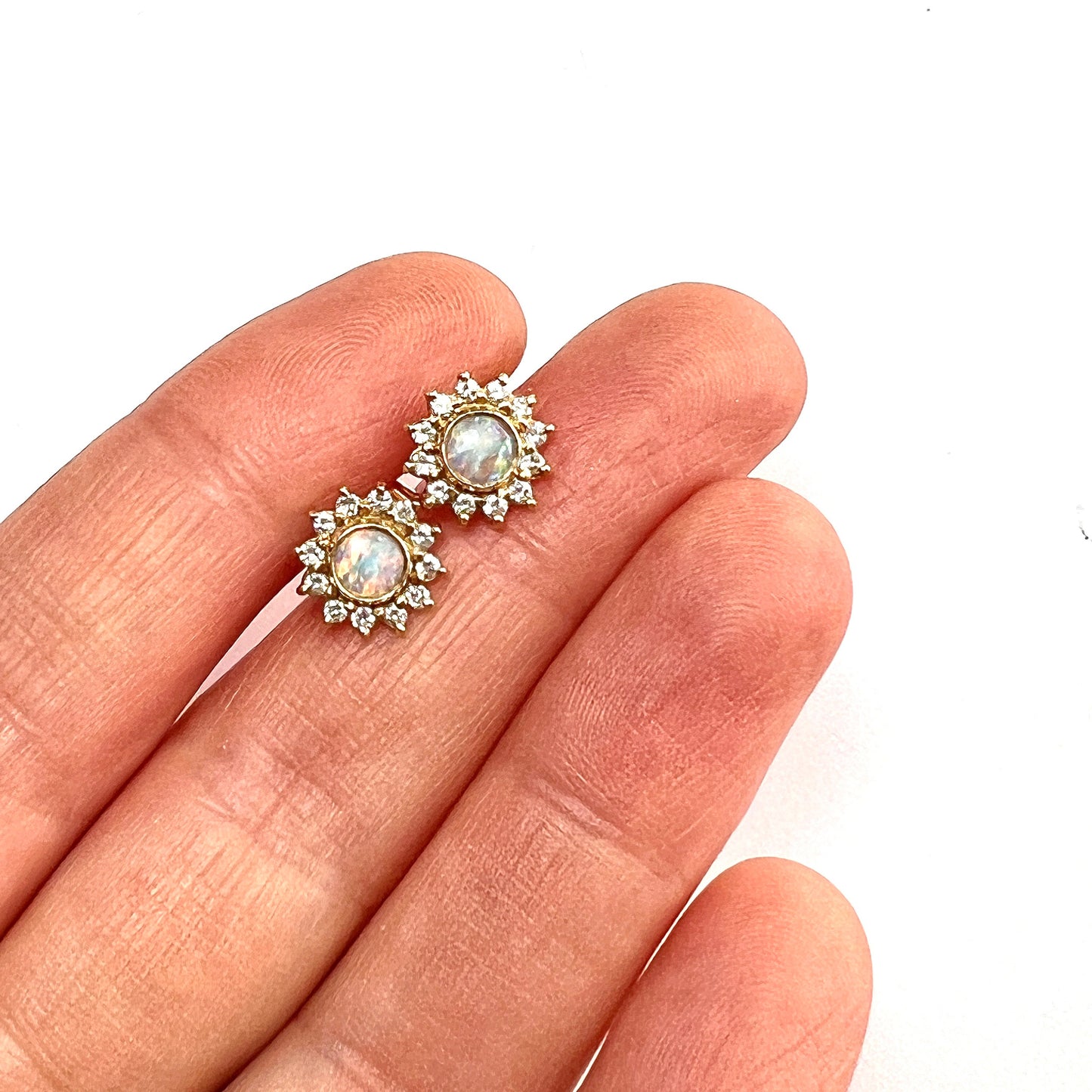 Mappin & Webb Boxed Vintage 18CT Gold Diamond and Opal Sunburst Studs
