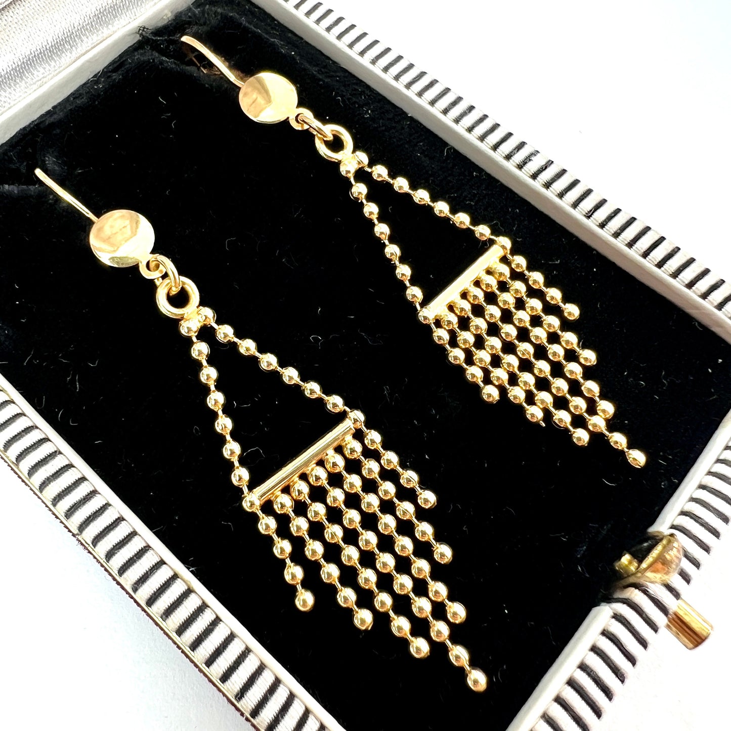 Vintage Solid 18CT Gold Modernist Fringe Drop Earrings