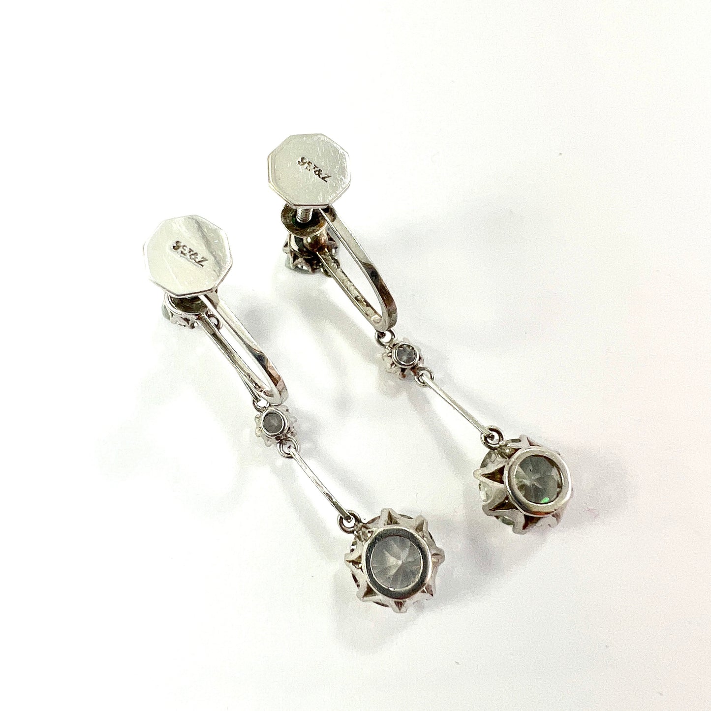 Art Deco Zircon 9CT White Gold Screwback Earrings