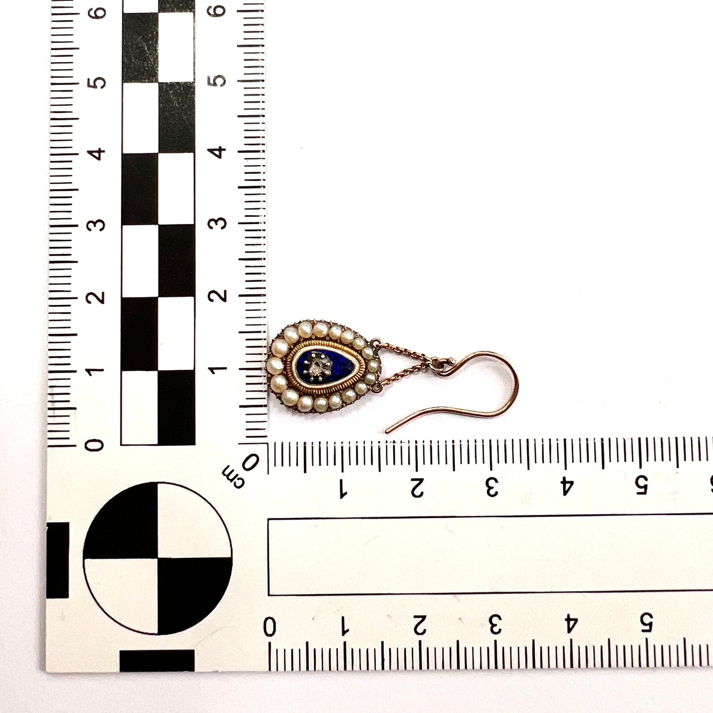 Georgian Diamond and Pearl Blue Enamel Chain Drop Earrings