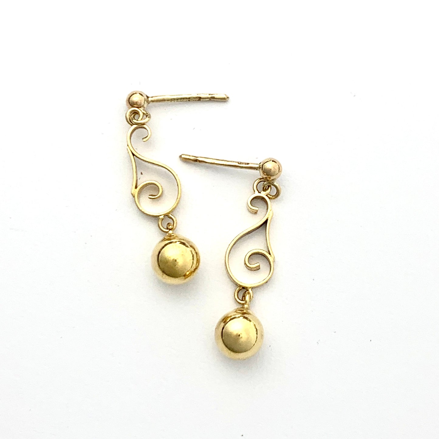 Vintage 9CT Gold Scroll and Ball Drop Earrings