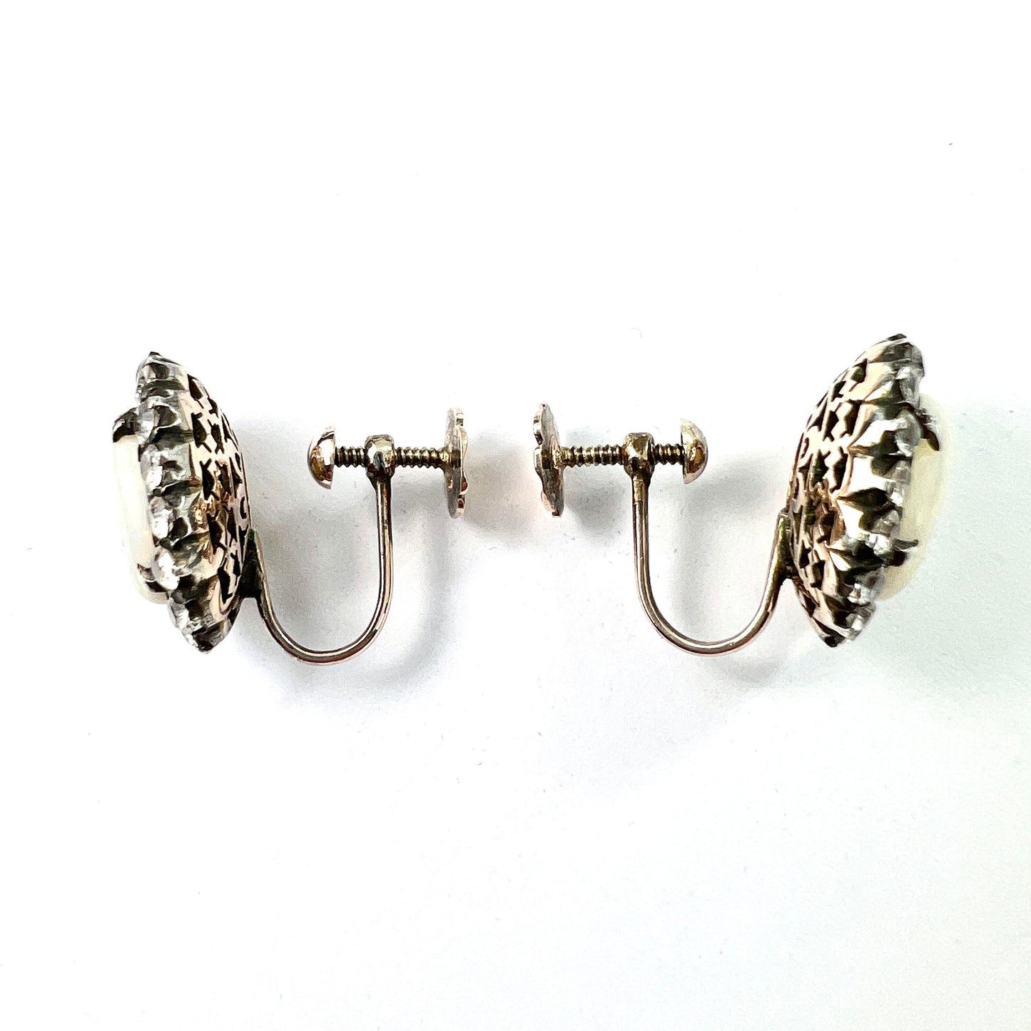 Vintage 9CT Gold Opal and White Sapphire Halo Earrings