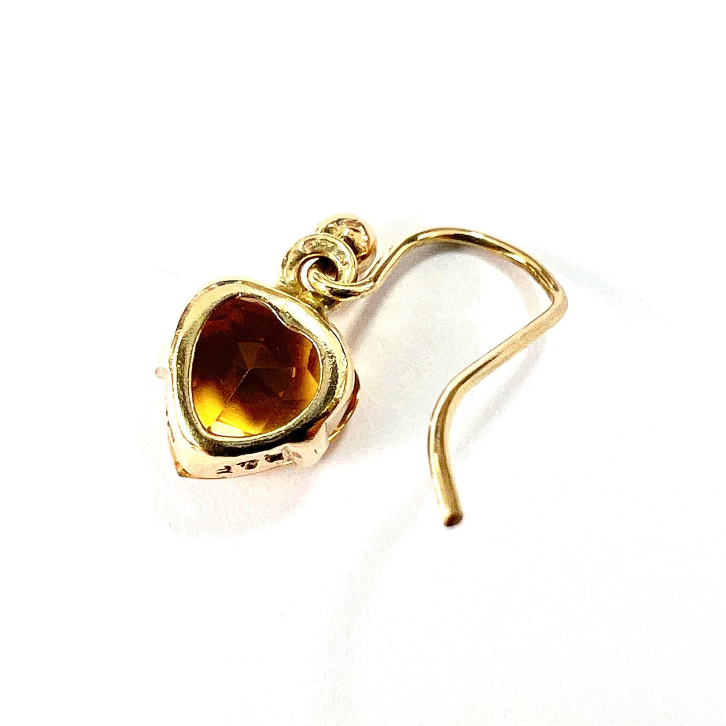 Tiny Vintage Deakin & Francis 9CT Gold Citrine Heart Drop • Single Earring