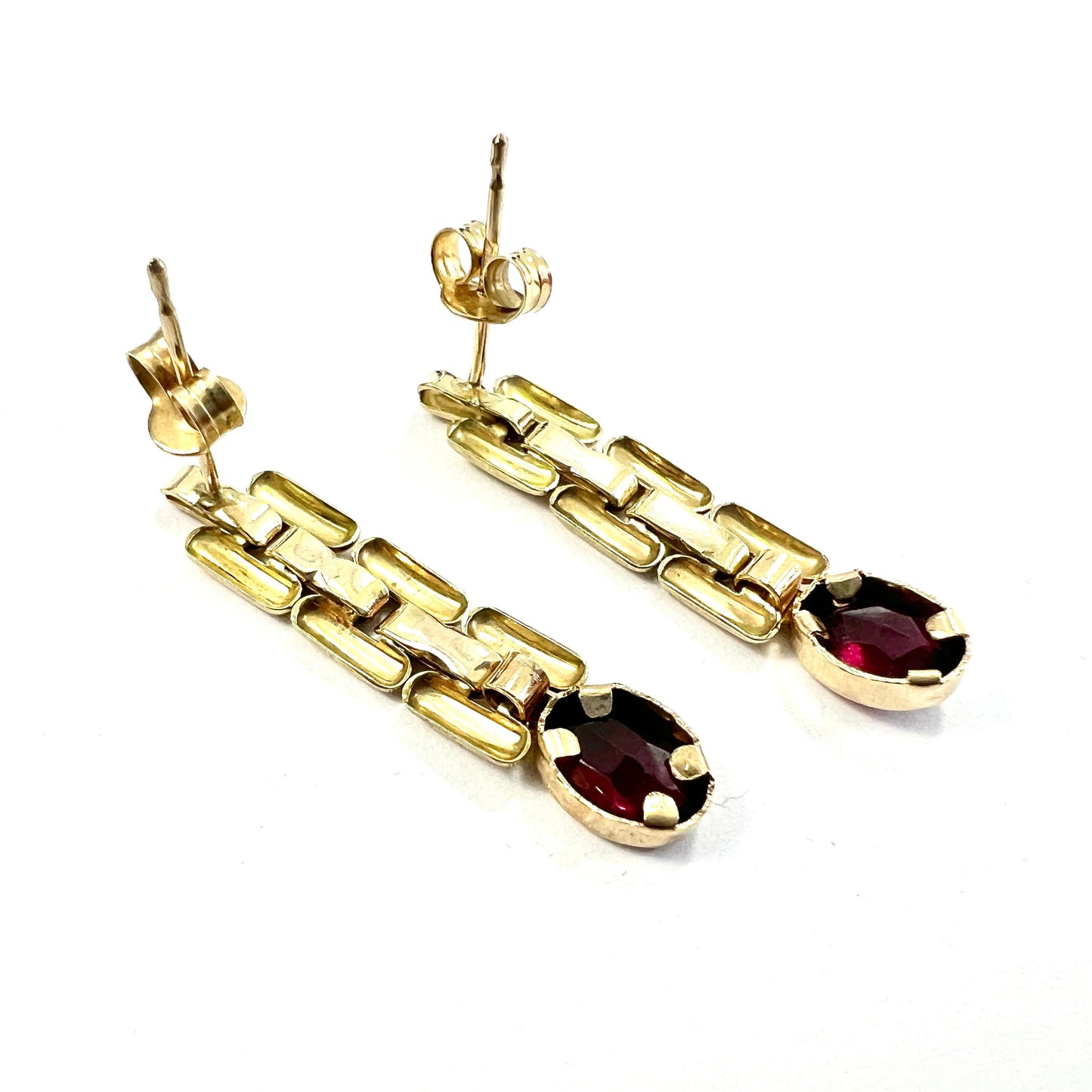 Vintage 9CT Gold Garnet Panther Link Earrings