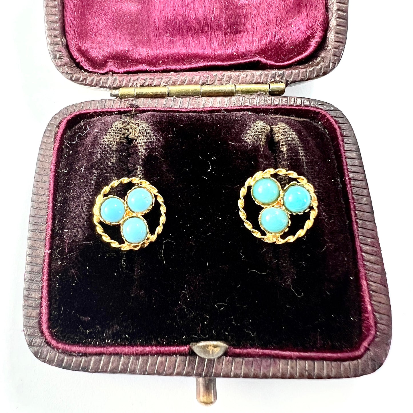 Vintage 18CT Gold Turquoise Trefoil Stud Earrings