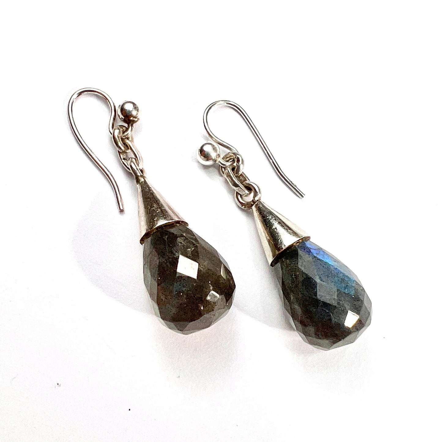 Vintage Labradorite Teardrop Sterling Silver Earrings
