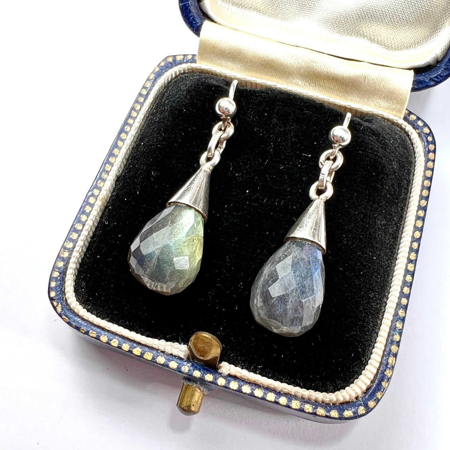 Vintage Labradorite Teardrop Sterling Silver Earrings