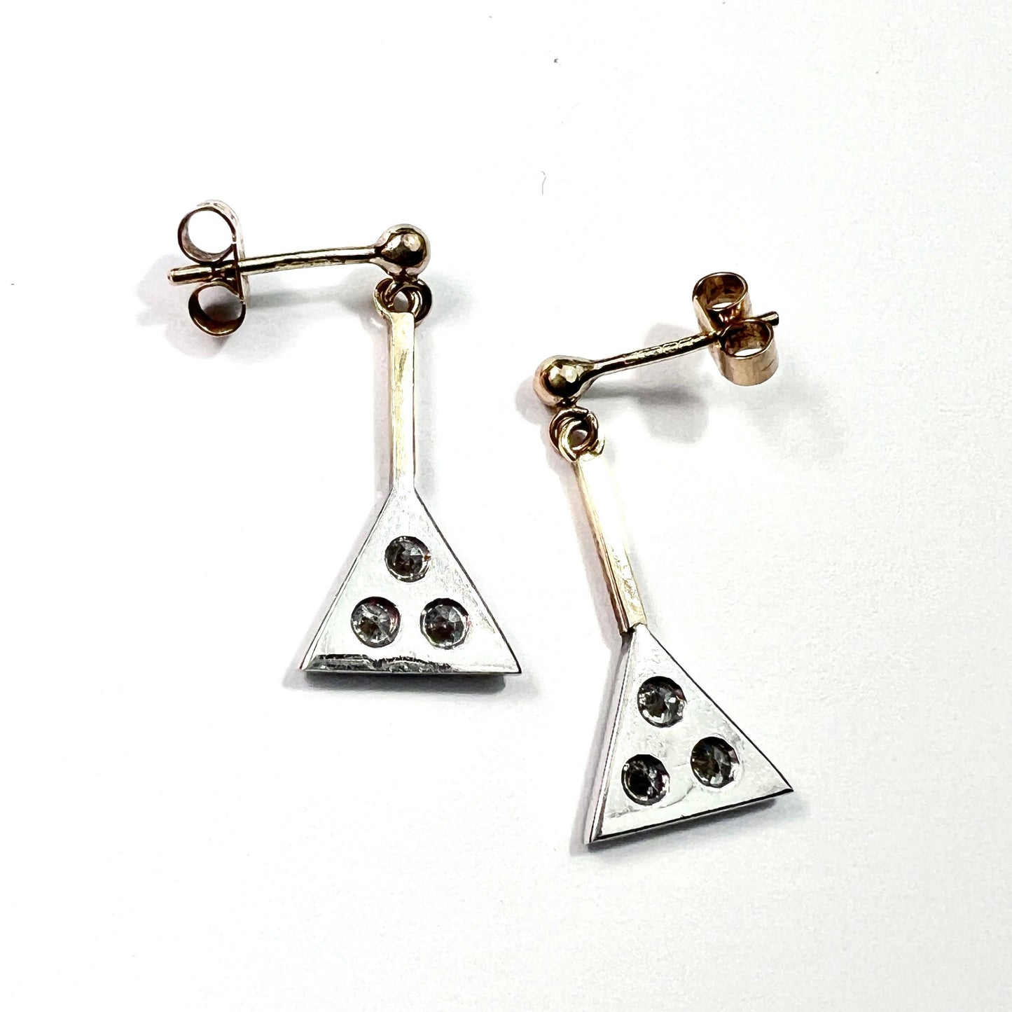 Vintage Diamond Triangle Earrings in 9CT White and Yellow Gold