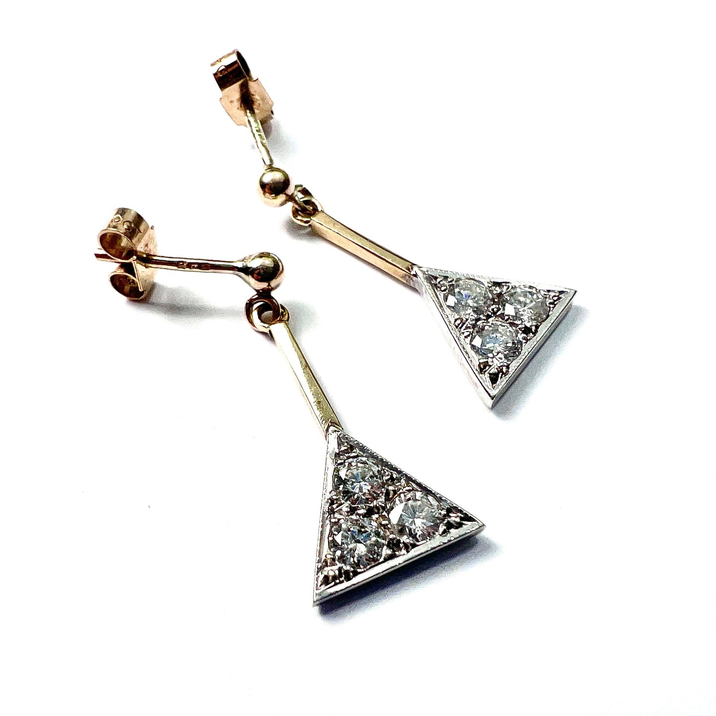 Vintage Diamond Triangle Earrings in 9CT White and Yellow Gold