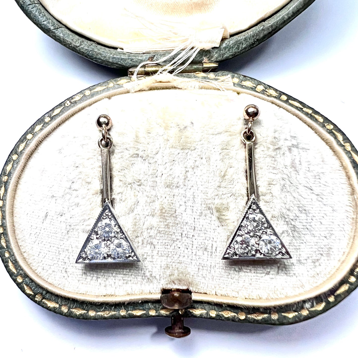 Vintage Diamond Triangle Earrings in 9CT White and Yellow Gold