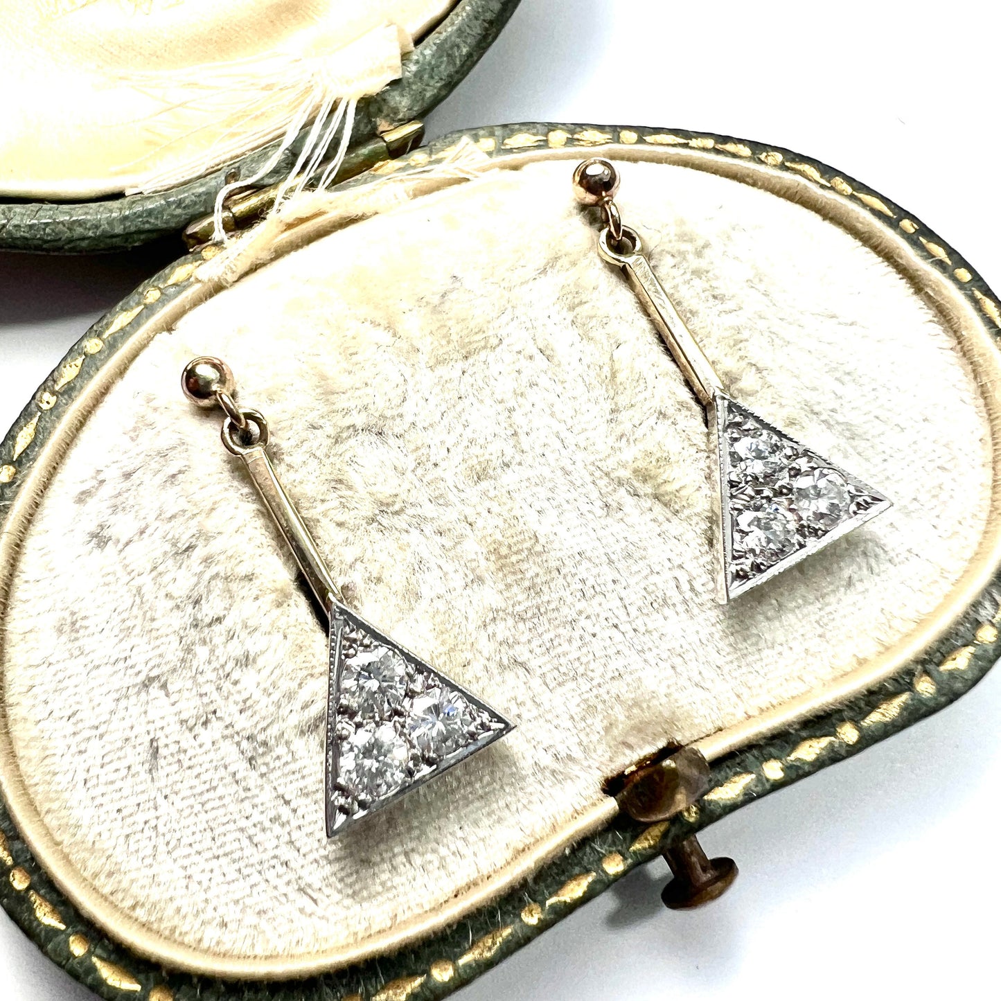 Vintage Diamond Triangle Earrings in 9CT White and Yellow Gold