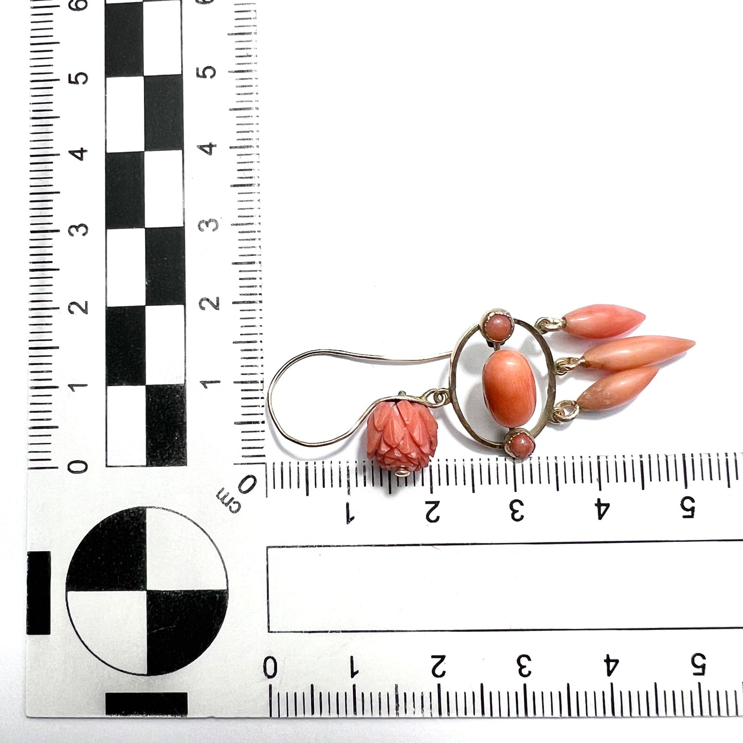 Antique Coral Torpedo Drop 9CT Gold Girandole Earrings
