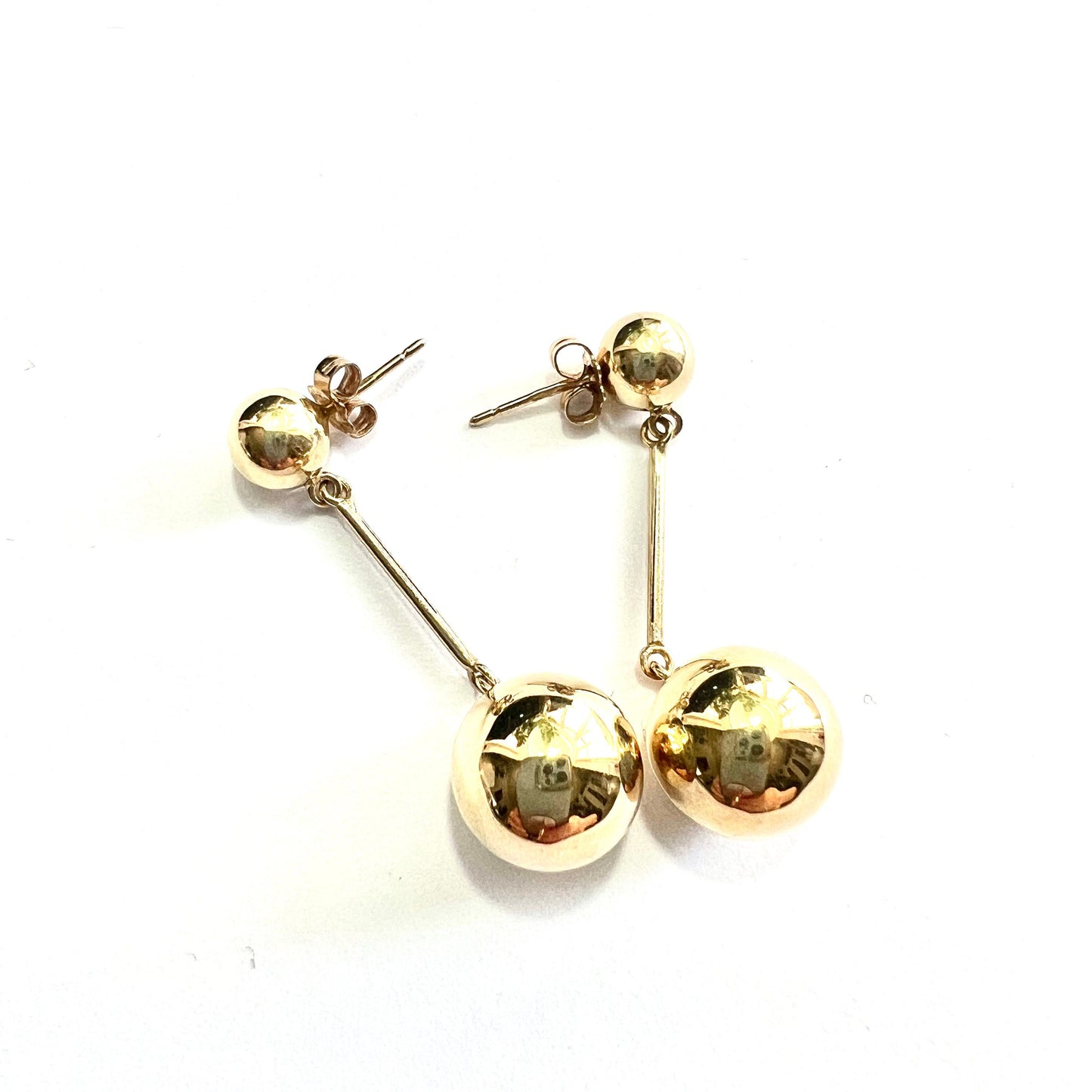 Vintage Double Sphere 9CT Gold Drop Earrings