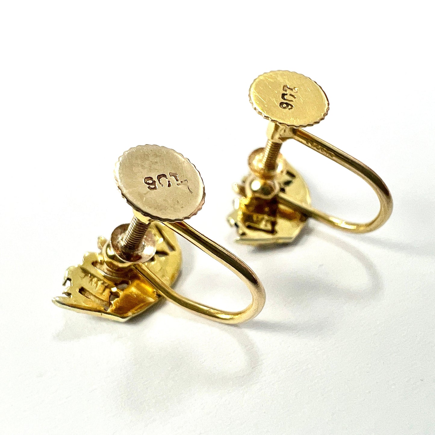 Vintage 9CT Gold Pearl Crown Screwback Earrings