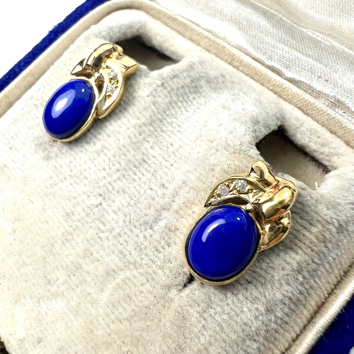 Vintage 18CT Gold Lapis Lazuli and Diamond Earrings