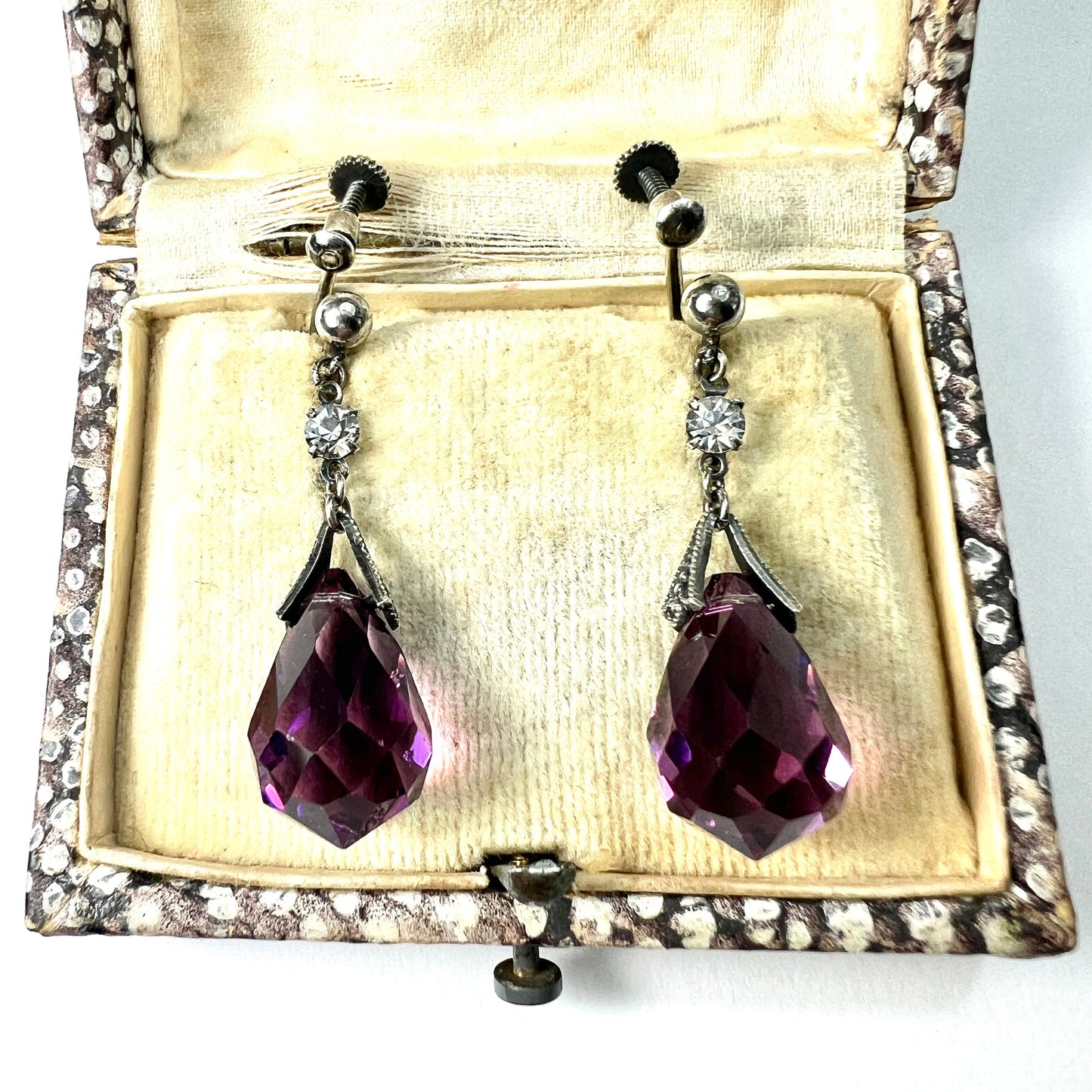 Vintage Amethyst Paste Silver Screwback Earrings