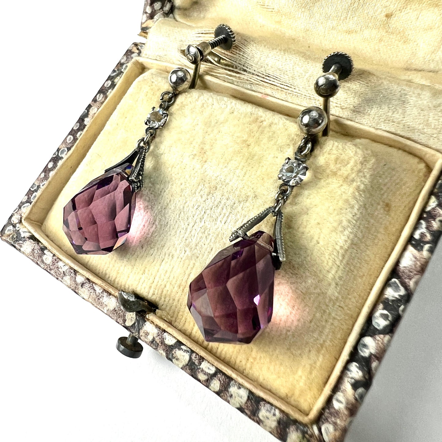 Vintage Amethyst Paste Silver Screwback Earrings