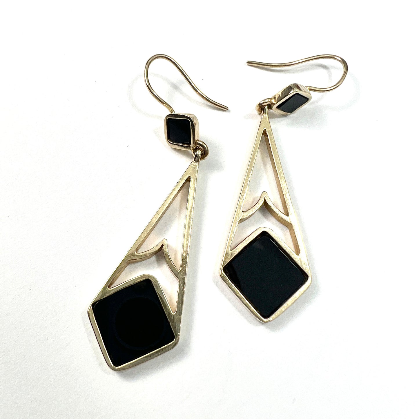 Large Vintage Art Deco Style 9CT Gold Onyx Earrings