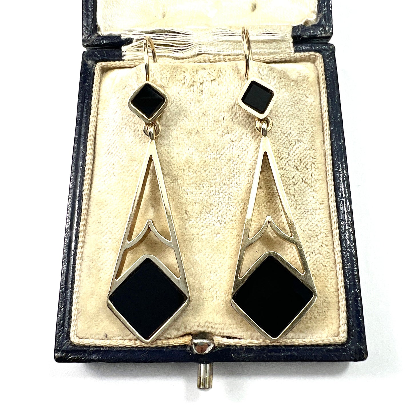 Large Vintage Art Deco Style 9CT Gold Onyx Earrings
