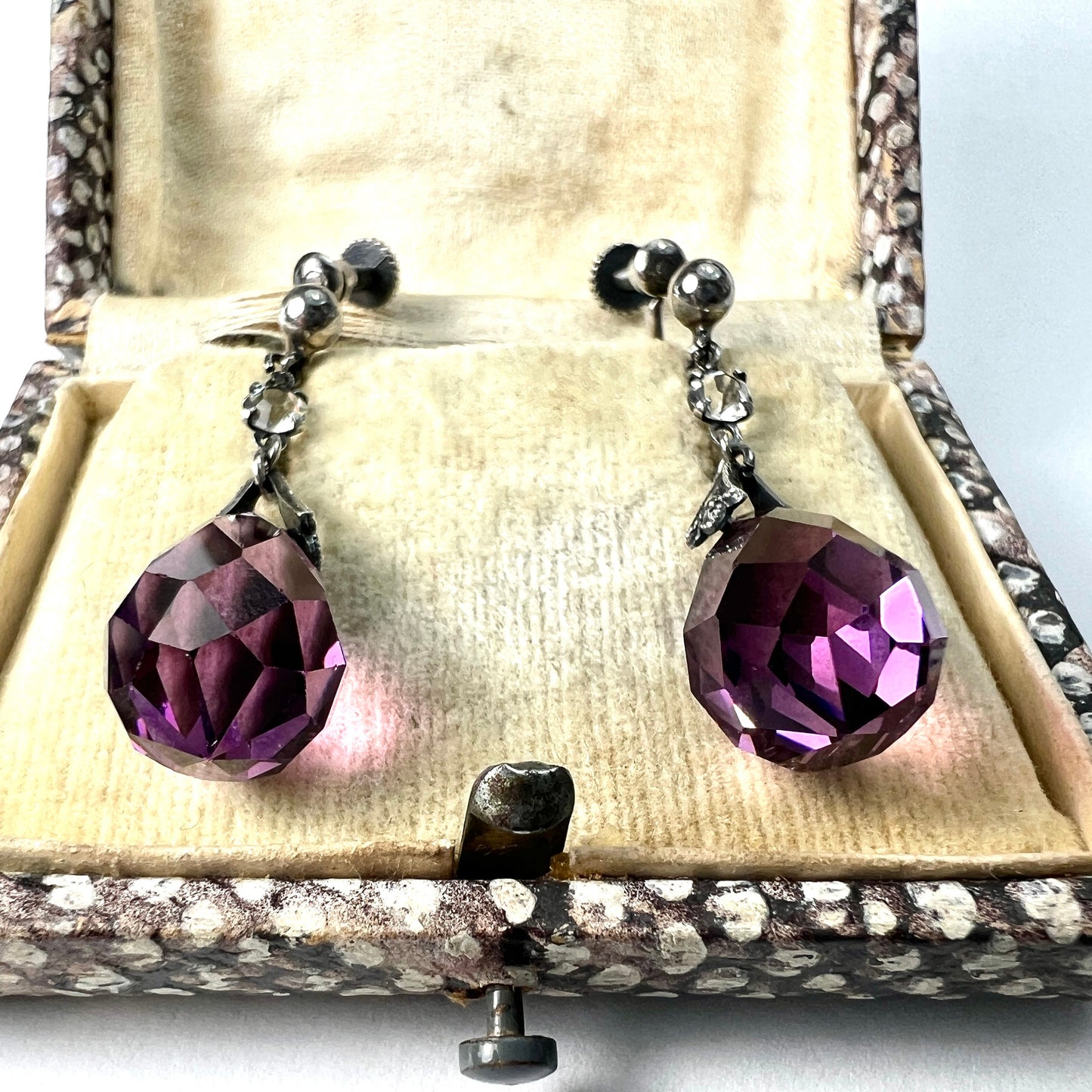 Vintage Amethyst Paste Silver Screwback Earrings