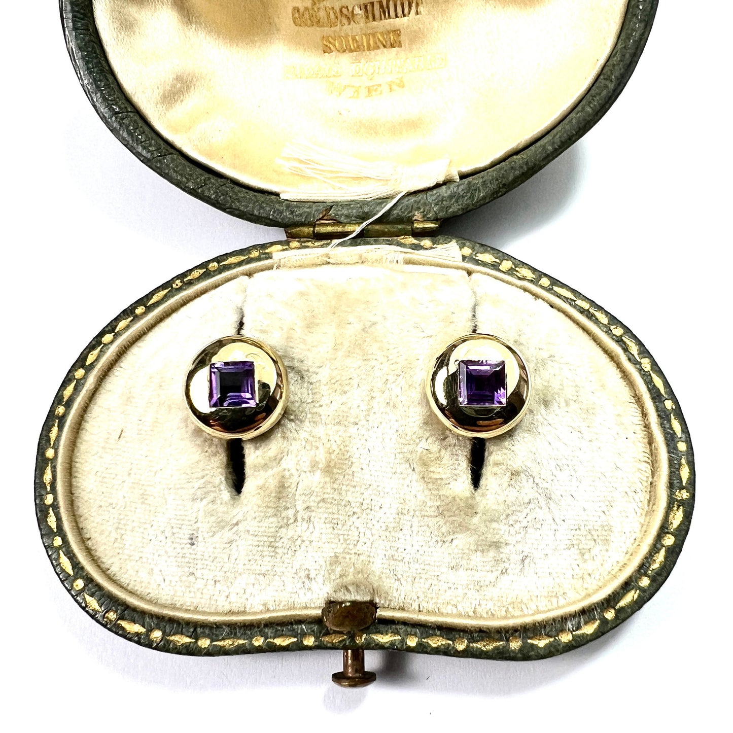 Vintage 9CT Gold Square Amethyst Dome Stud Earrings