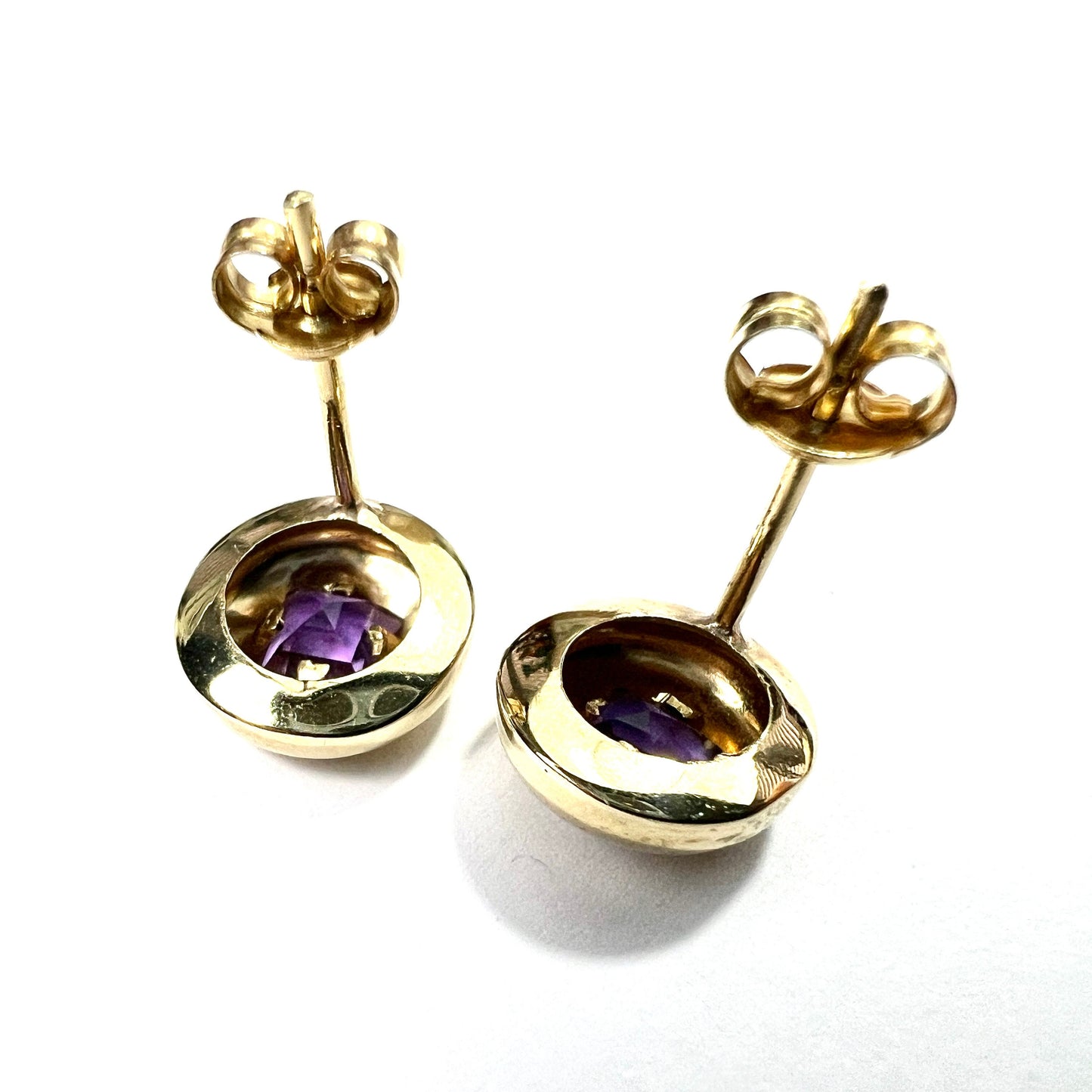 Vintage 9CT Gold Square Amethyst Dome Stud Earrings