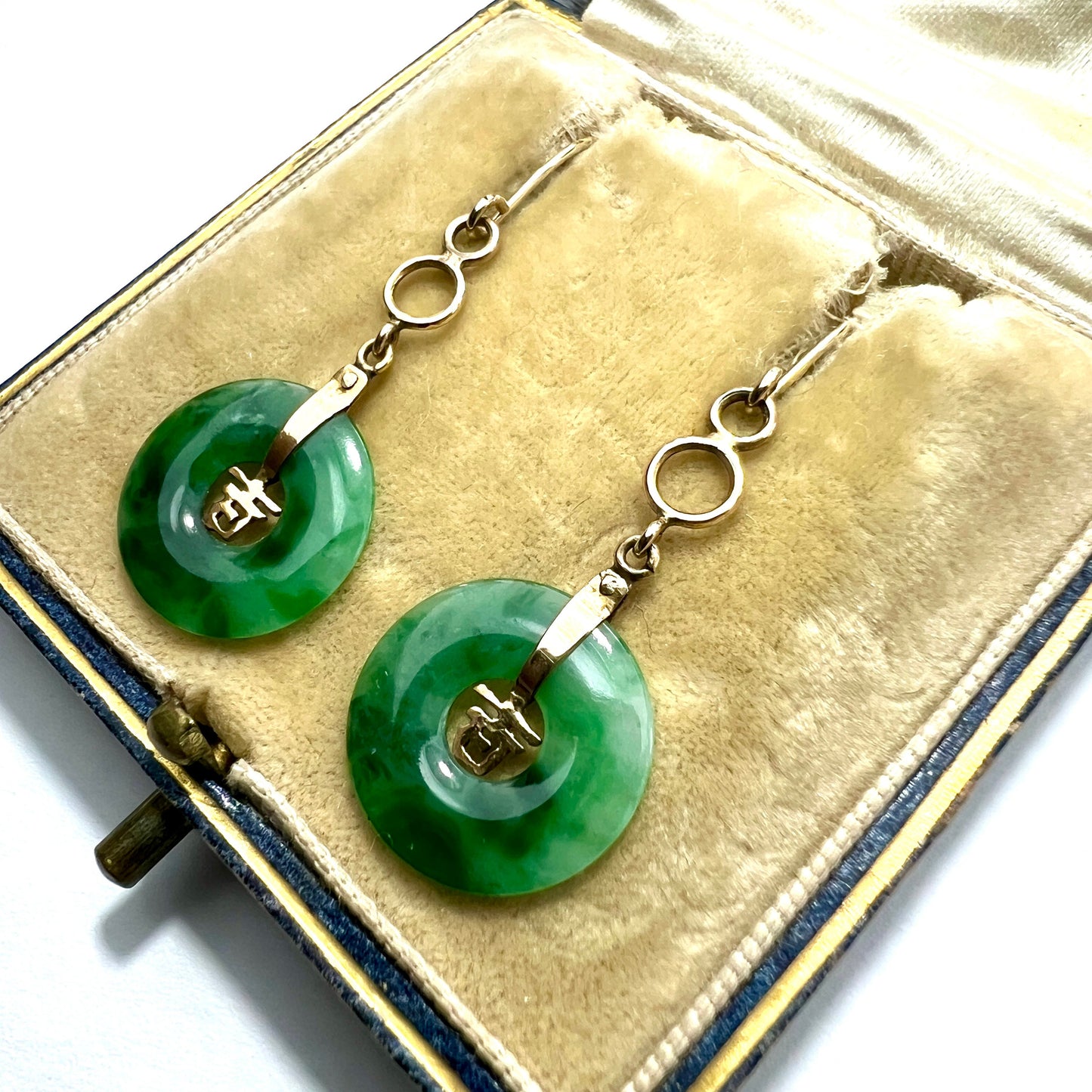 Vintage 14CT Gold Jade Disc Earrings