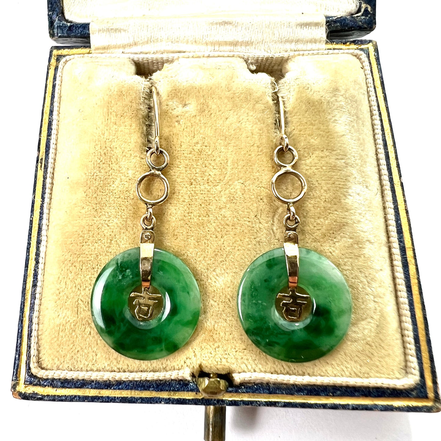 Vintage 14CT Gold Jade Disc Earrings