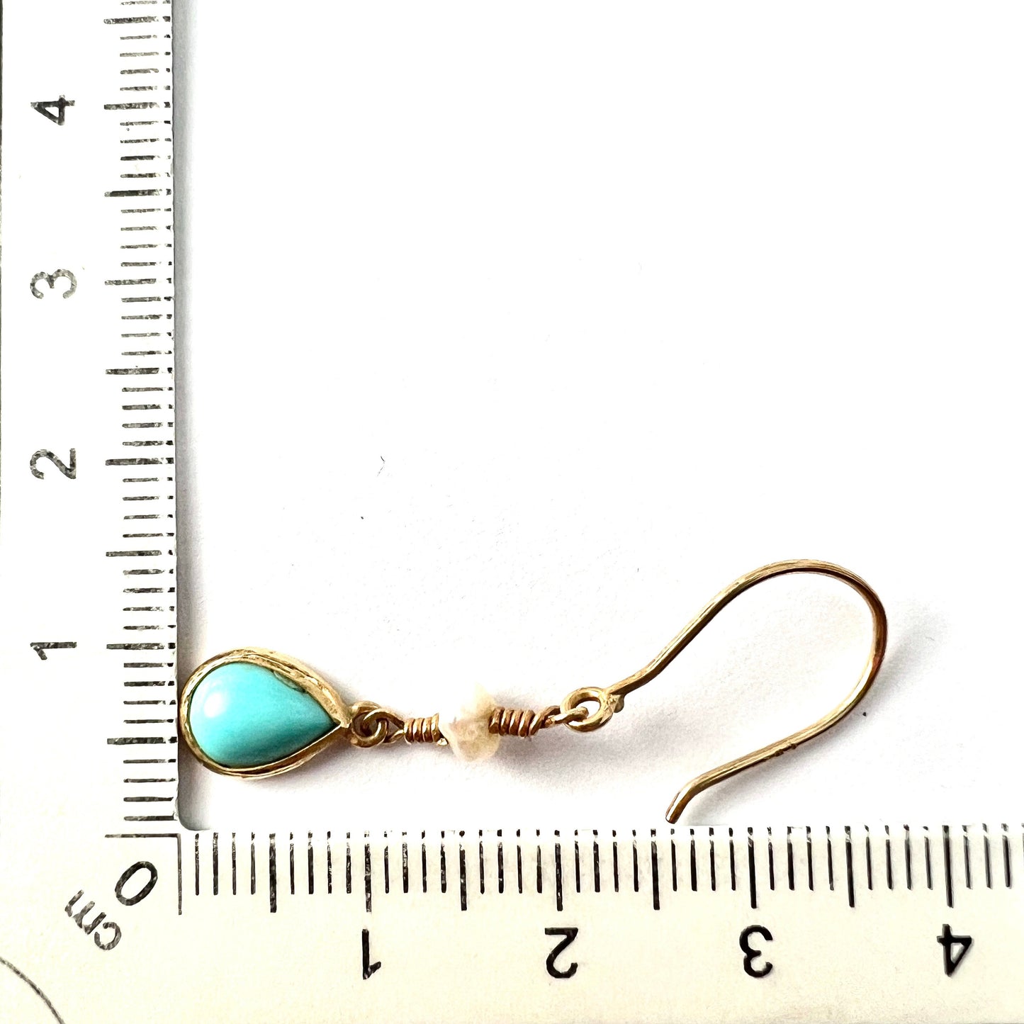 Vintage 14CT Gold Turquoise and Seed Pearl Teardrop Earrings