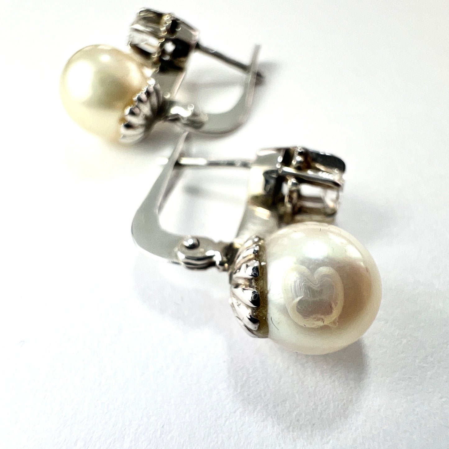Vintage 18CT Gold Diamond and Pearl Dormeuse Earrings