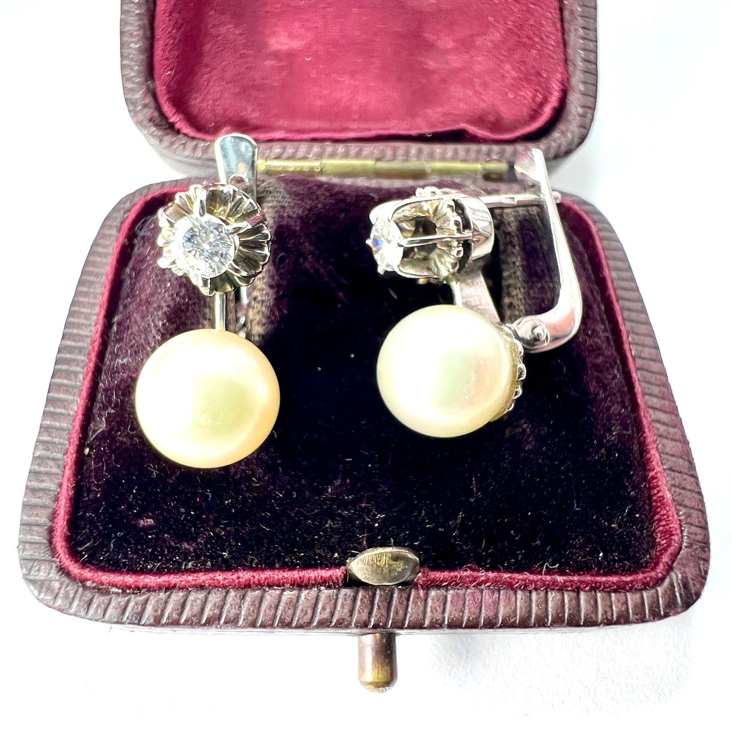 Vintage 18CT Gold Diamond and Pearl Dormeuse Earrings