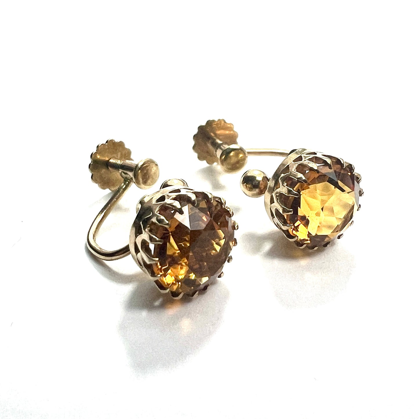 Edwardian Citrine 9CT Gold Screwback Earrings