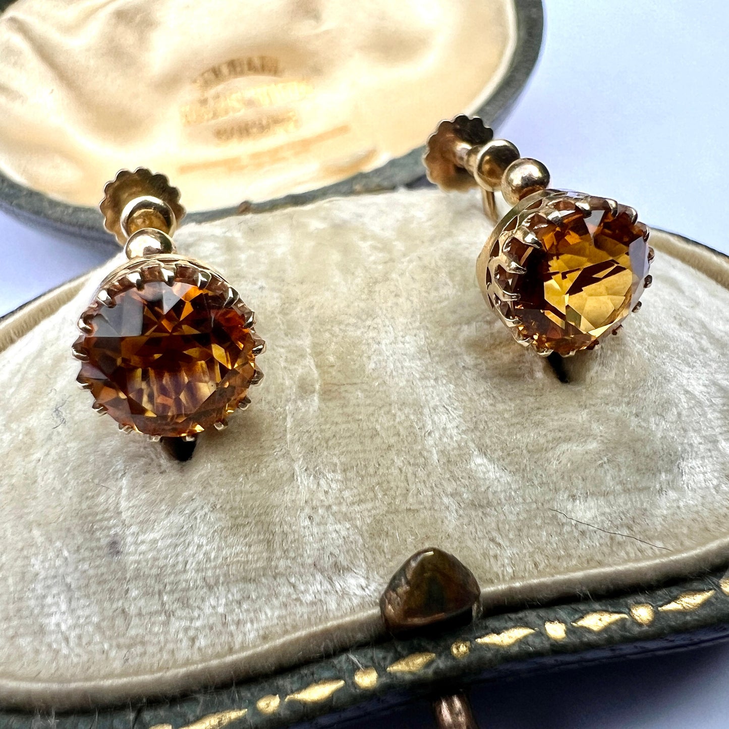 Edwardian Citrine 9CT Gold Screwback Earrings