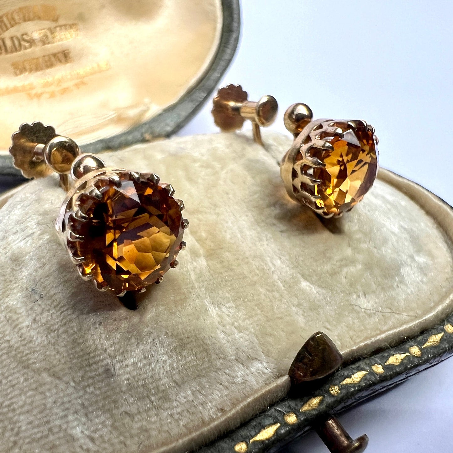 Edwardian Citrine 9CT Gold Screwback Earrings