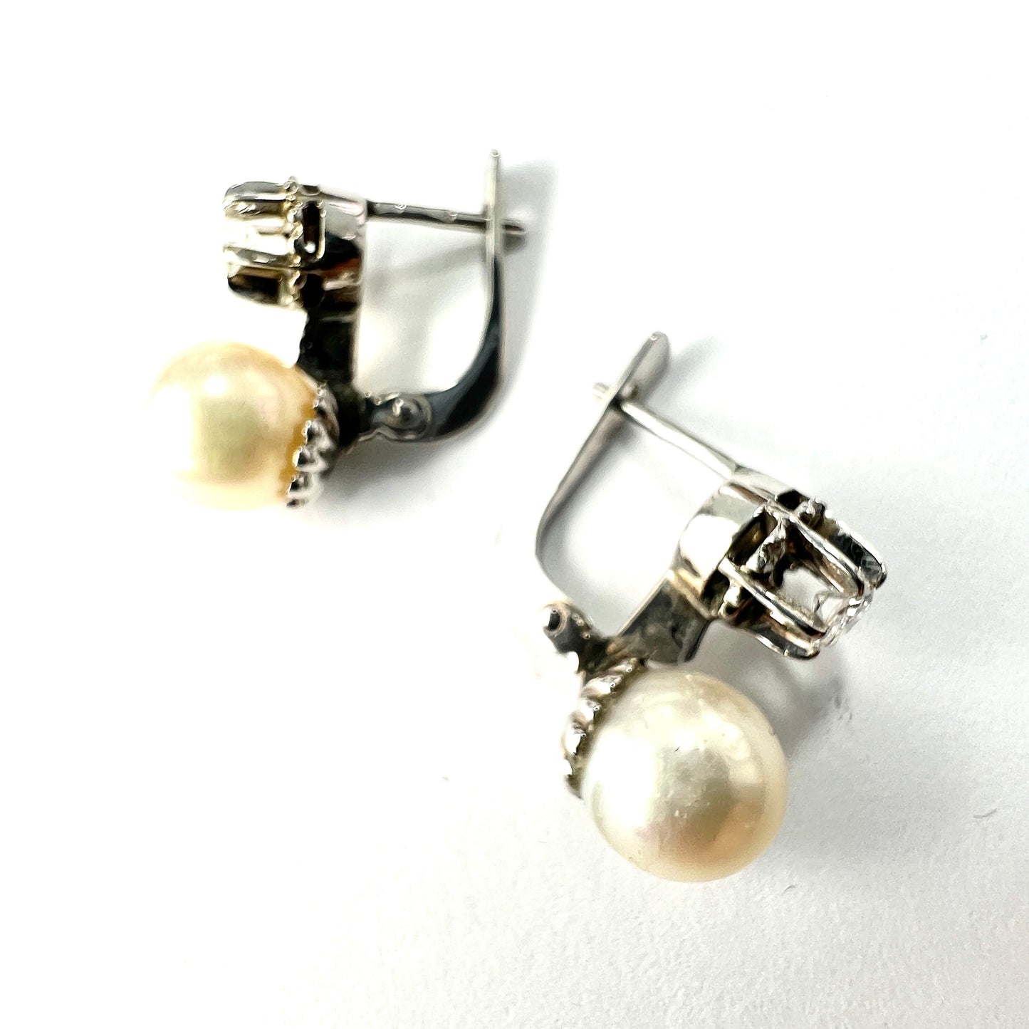 Vintage 18CT Gold Diamond and Pearl Dormeuse Earrings