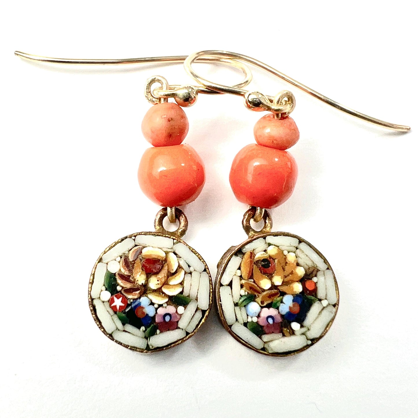 Antique Coral Micromosaic Earrings on 9CT Gold Wires