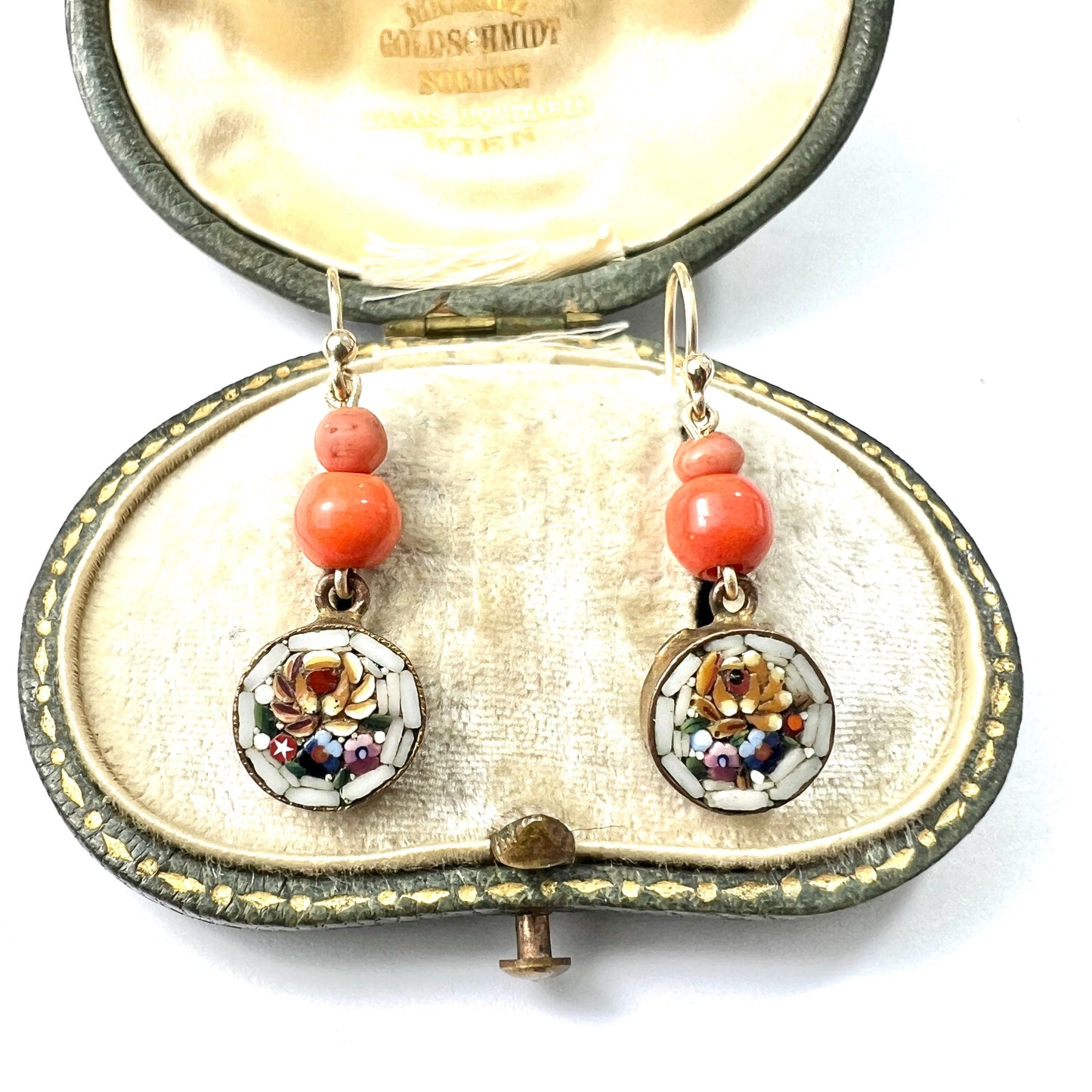 Antique Coral Micromosaic Earrings on 9CT Gold Wires