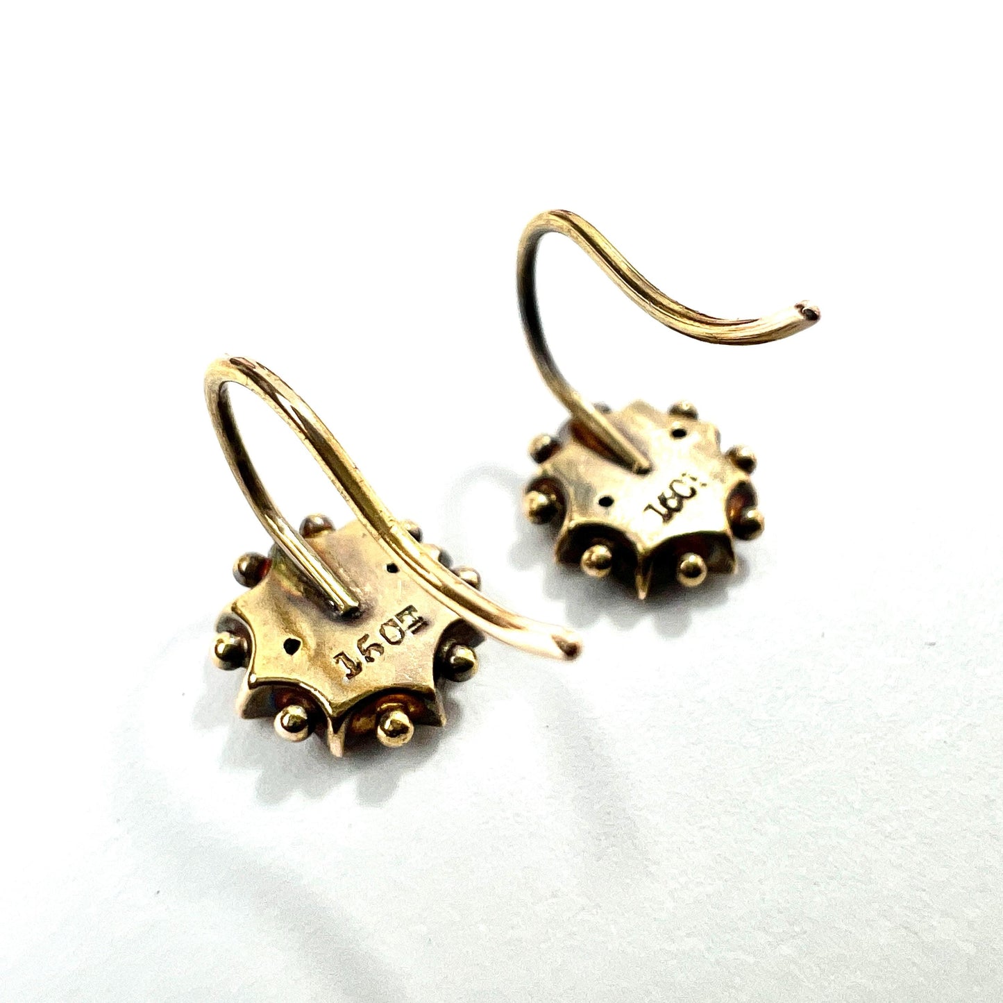 Tiny Victorian 15CT Gold Quatrefoil Enamel Earrings
