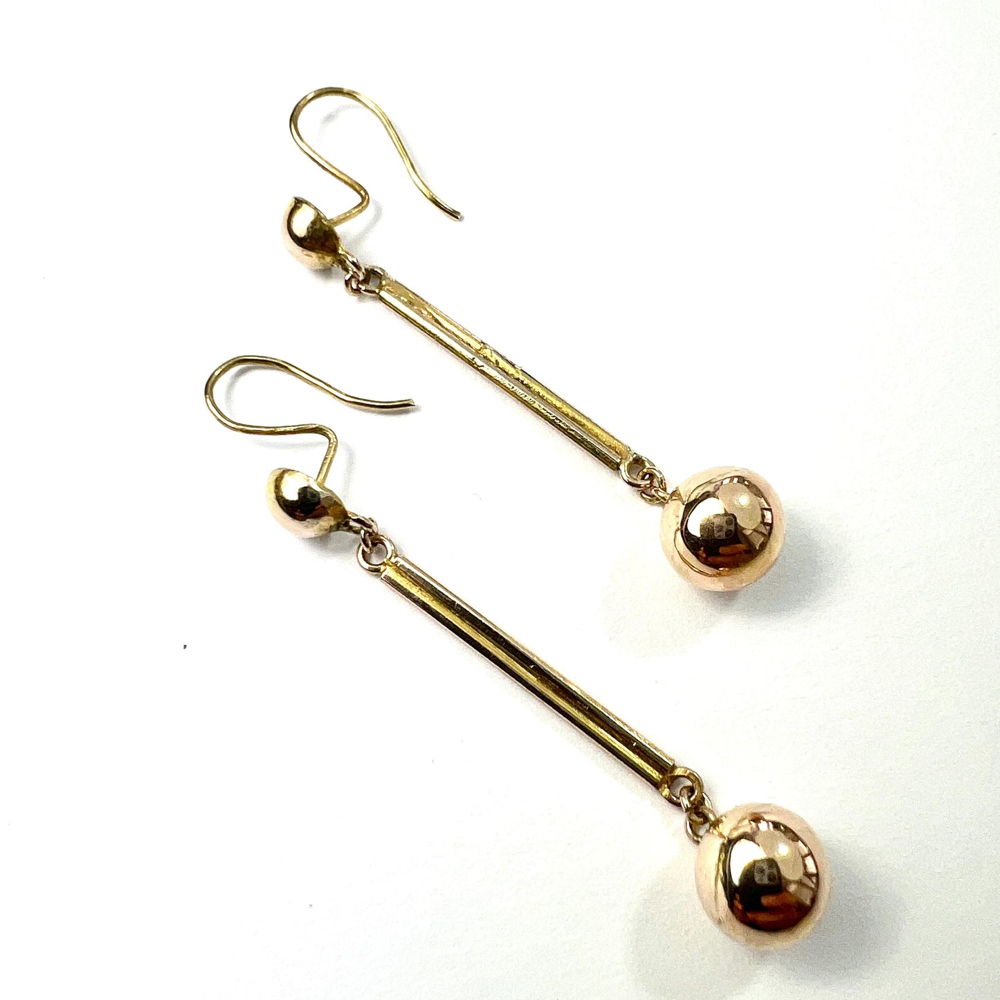 Vintage Sphere and Bar Drop 9CT Gold Earrings