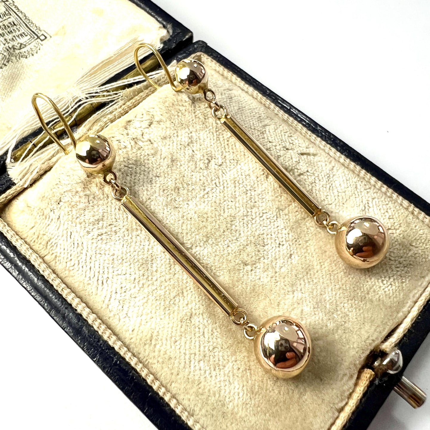 Vintage Sphere and Bar Drop 9CT Gold Earrings
