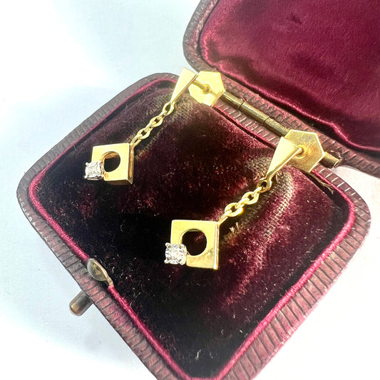 Vintage 9CT Gold Diamond Chain Drop Earrings