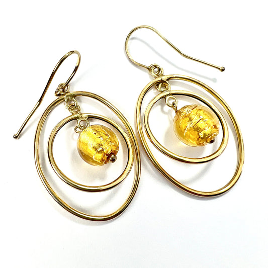 Vintage 9CT Gold Venetian Glass Circle Earrings