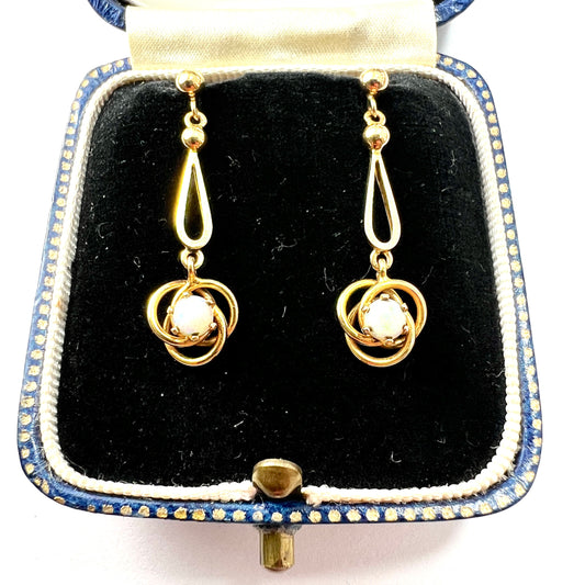 Vintage 9CT Gold Knot Opal Teardrop Earrings