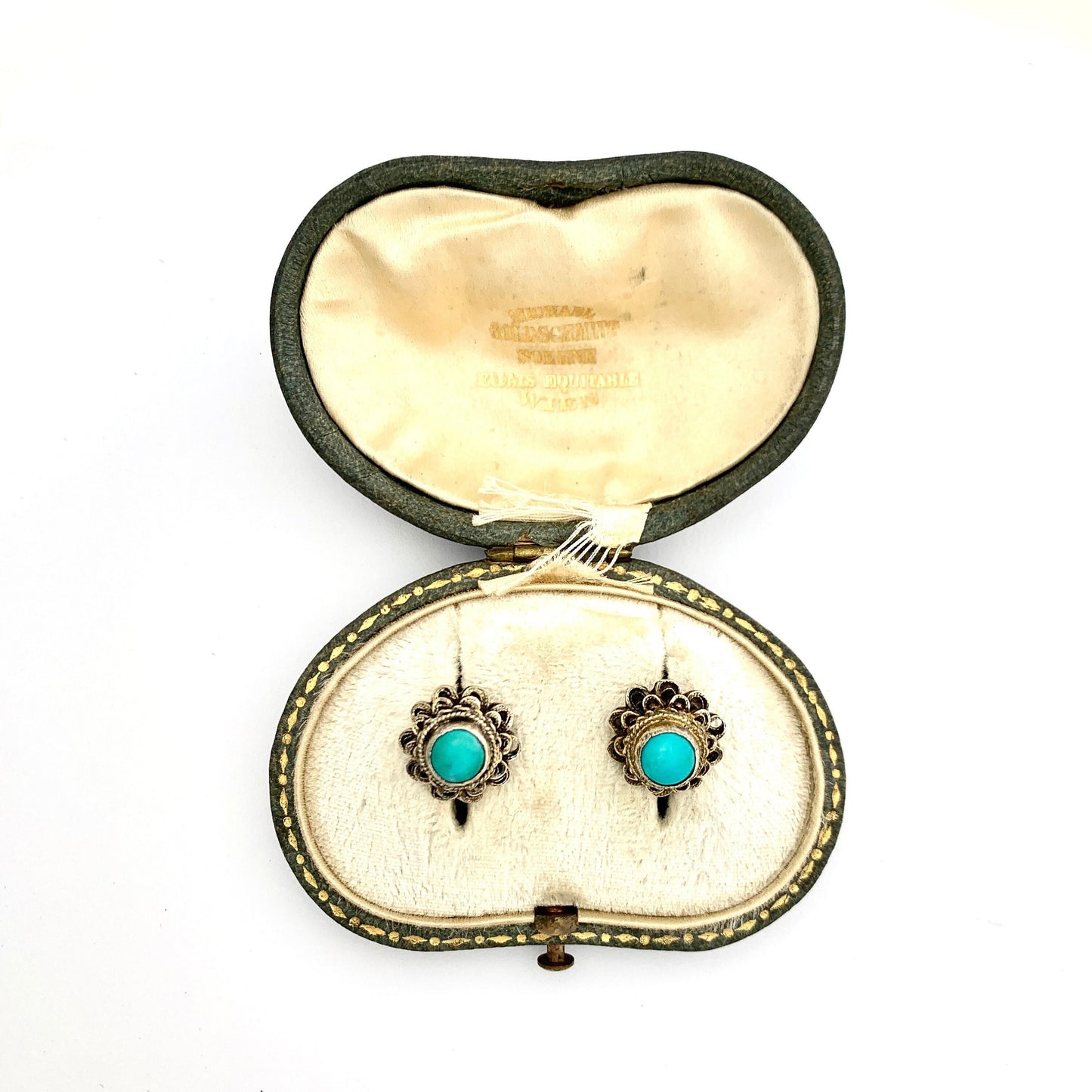 Antique Turquoise Silver Gilt Filigree Stud Earrings