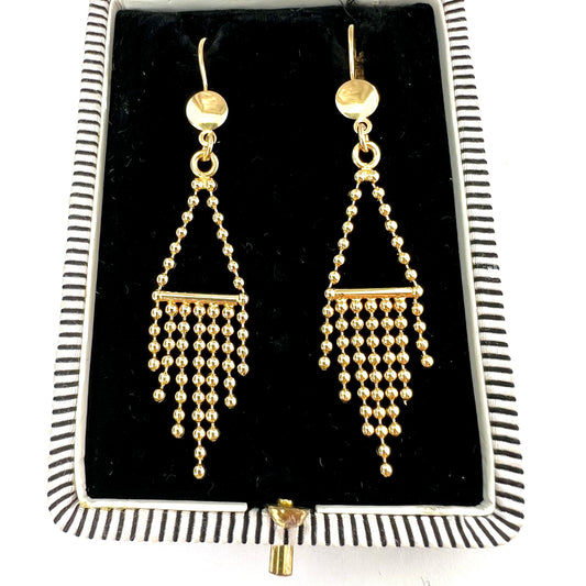Vintage Solid 18CT Gold Modernist Fringe Drop Earrings