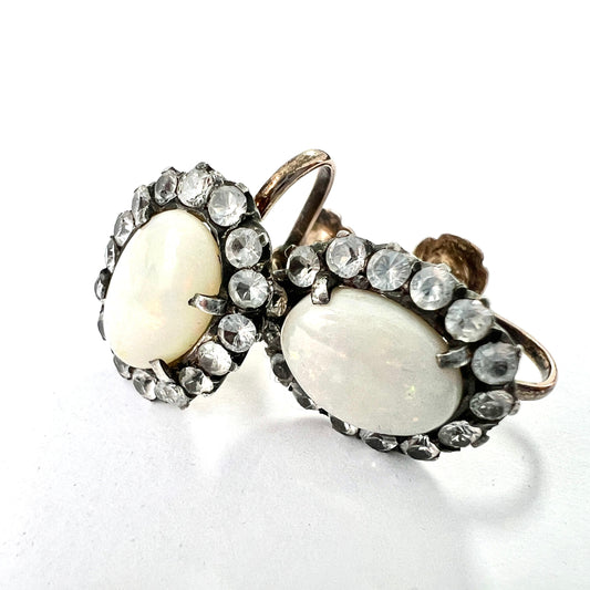 Vintage 9CT Gold Opal and White Sapphire Halo Earrings