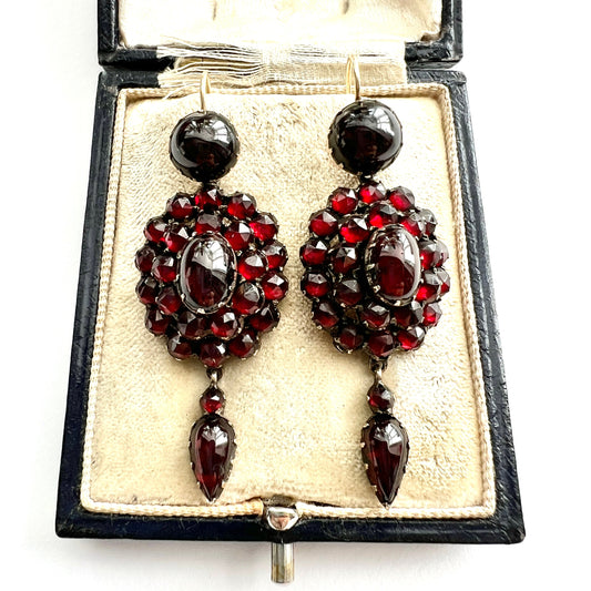 Victorian 9CT Gold Bohemian Garnet Chandelier Earrings